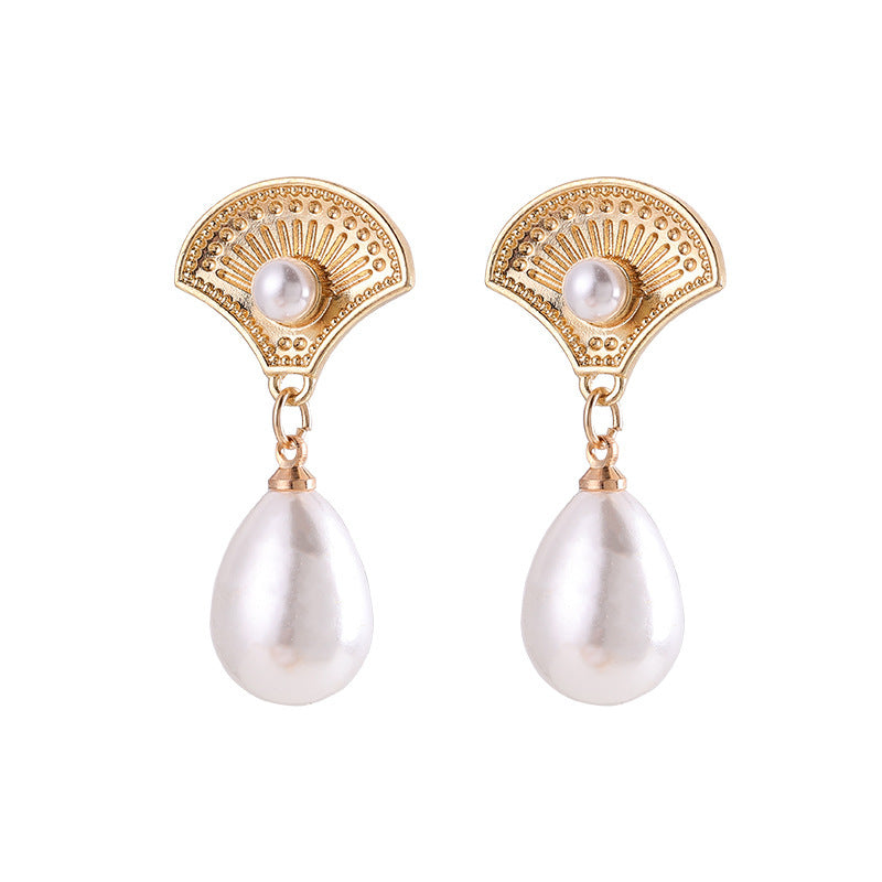 Silver Needle French Vintage Court Style Pearl Drop Earrings-Jewearrings