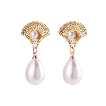 Silver Needle French Vintage Court Style Pearl Drop Earrings-Jewearrings