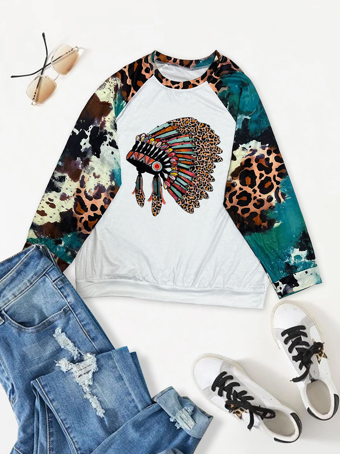 Plus Size Printed Raglan Sleeve Graphic T-Shirt-Jewearrings