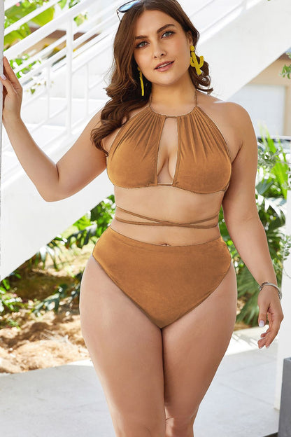 Plus Size Cutout Tied Backless Bikini Set-Jewearrings