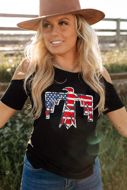 US Flag Bird Graphic Cold-Shoulder Tee-Jewearrings