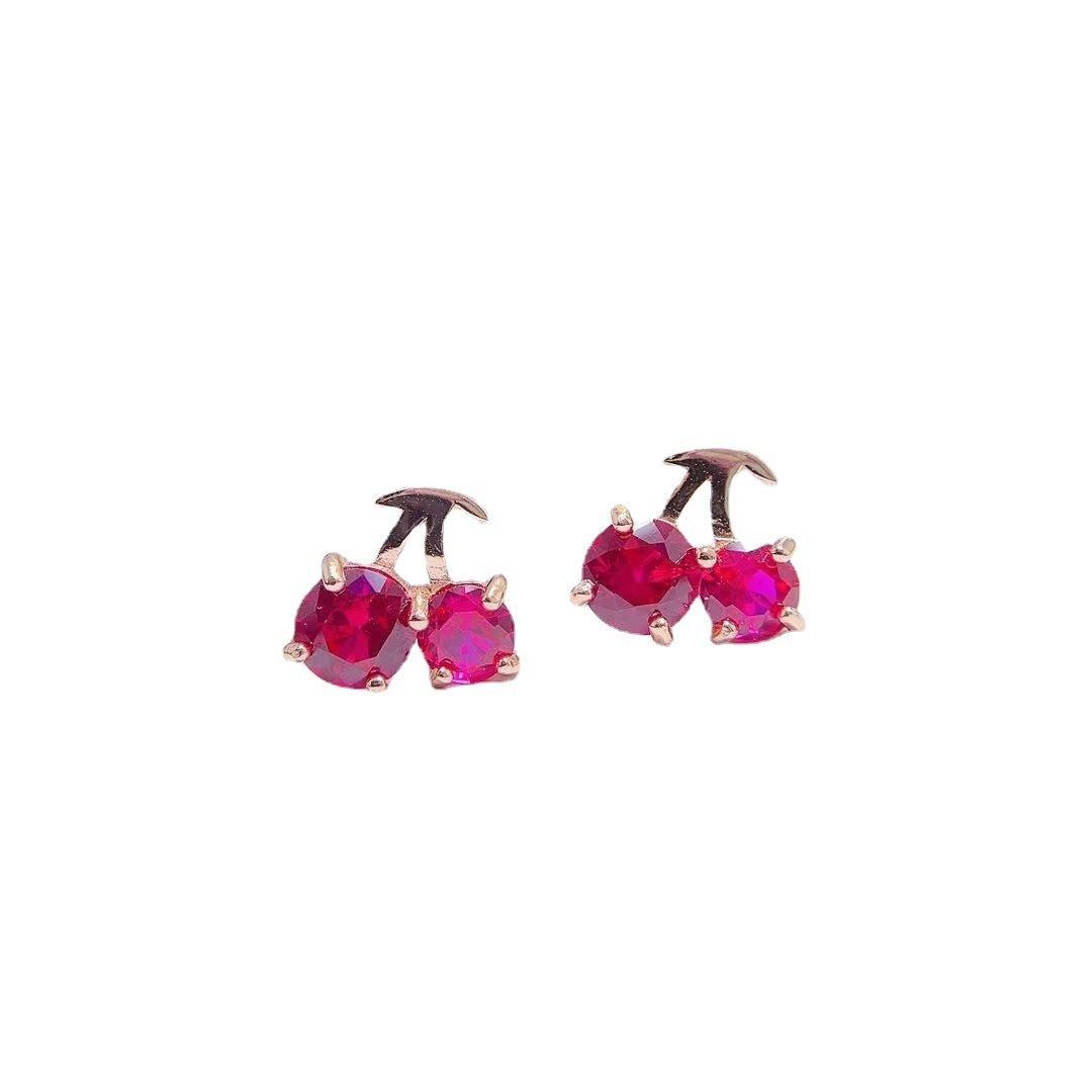 Red Corundum Small Cherry 925 Silver Stud Earrings-Jewearrings