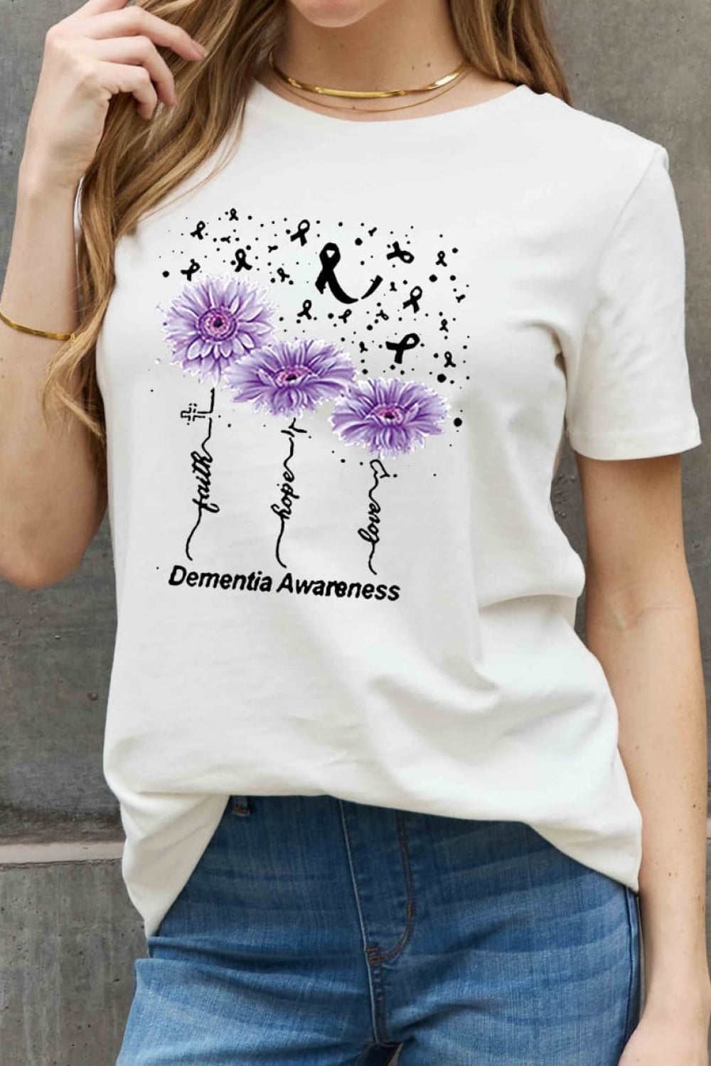 Simply Love Full Size DEMENTIA AWARENESS Graphic Cotton Tee-Jewearrings