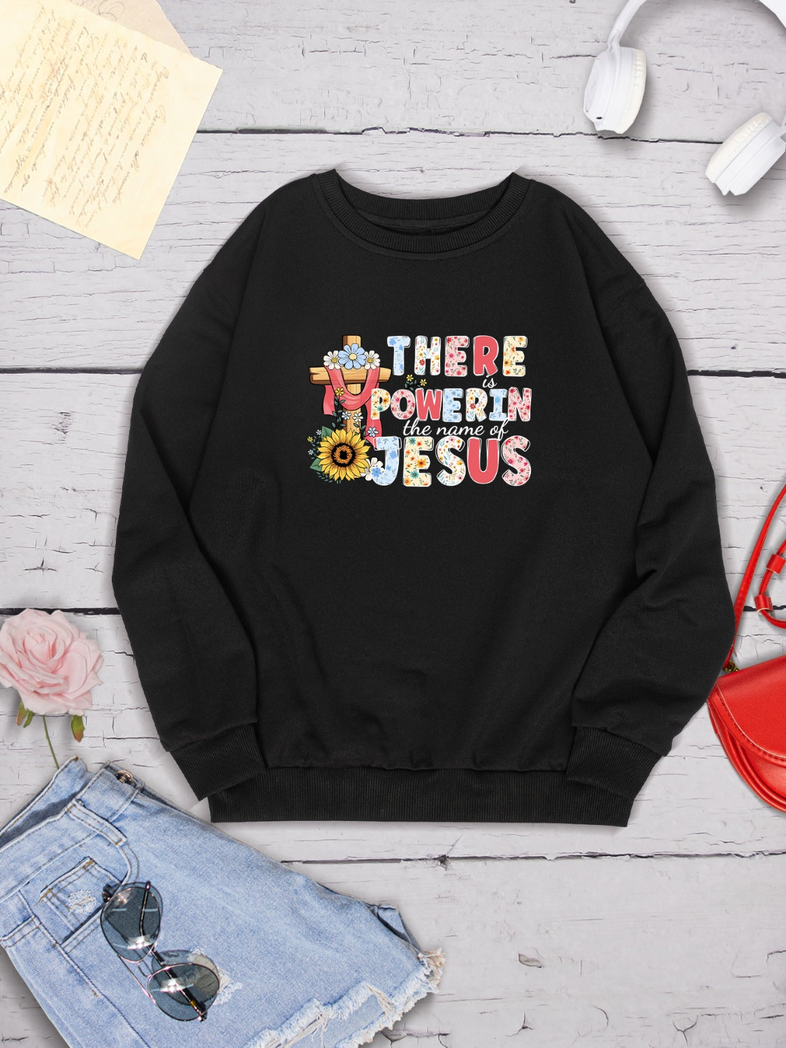 THERE IS POWER IN THE NAME OF JESUS Round Neck Sweatshirt-Jewearrings