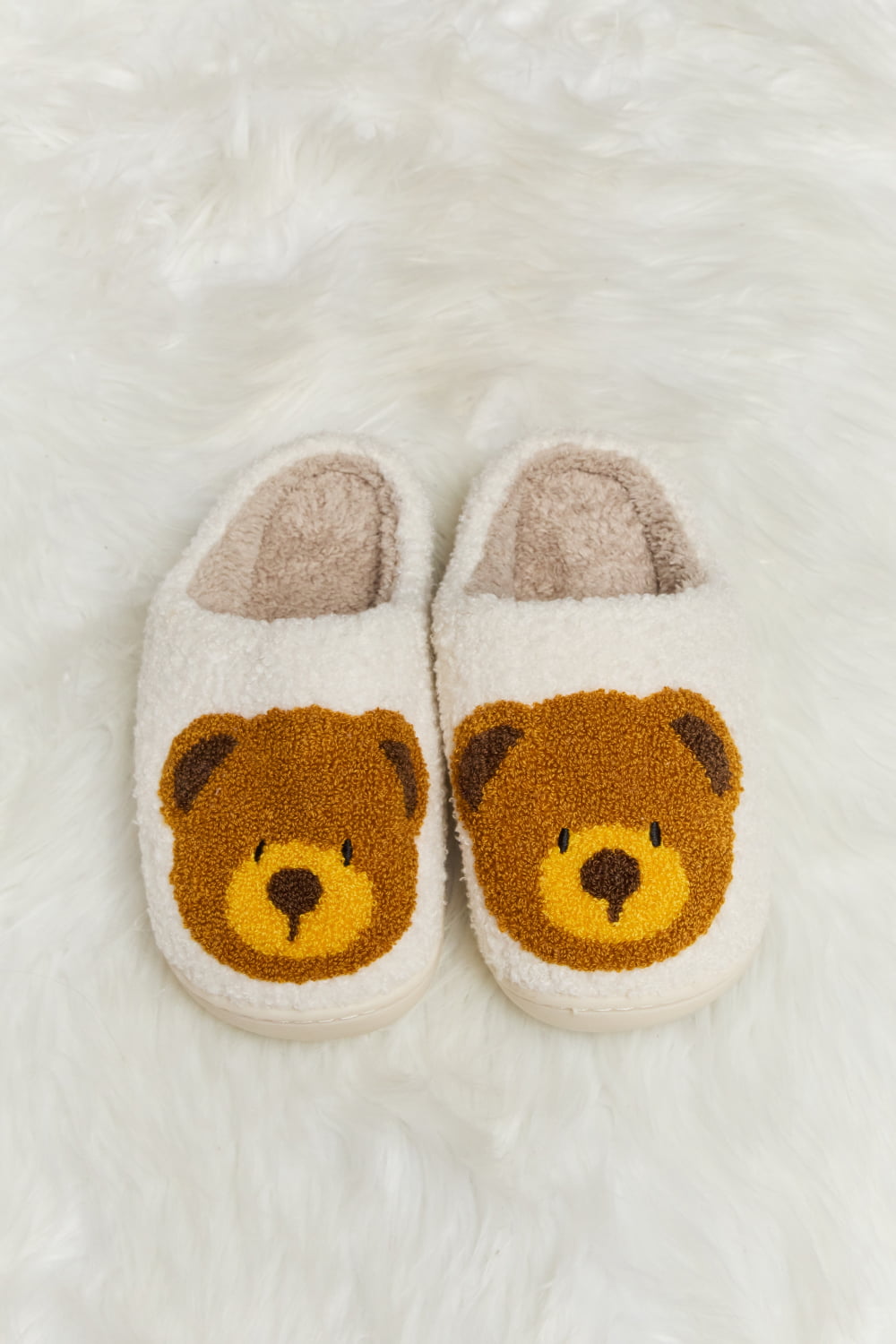 Melody Teddy Bear Print Plush Slide Slippers-Jewearrings