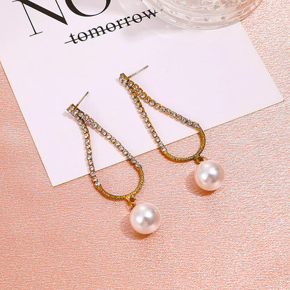 Simple Pearl Drop Earrings Cold Wind French Zircon-Jewearrings