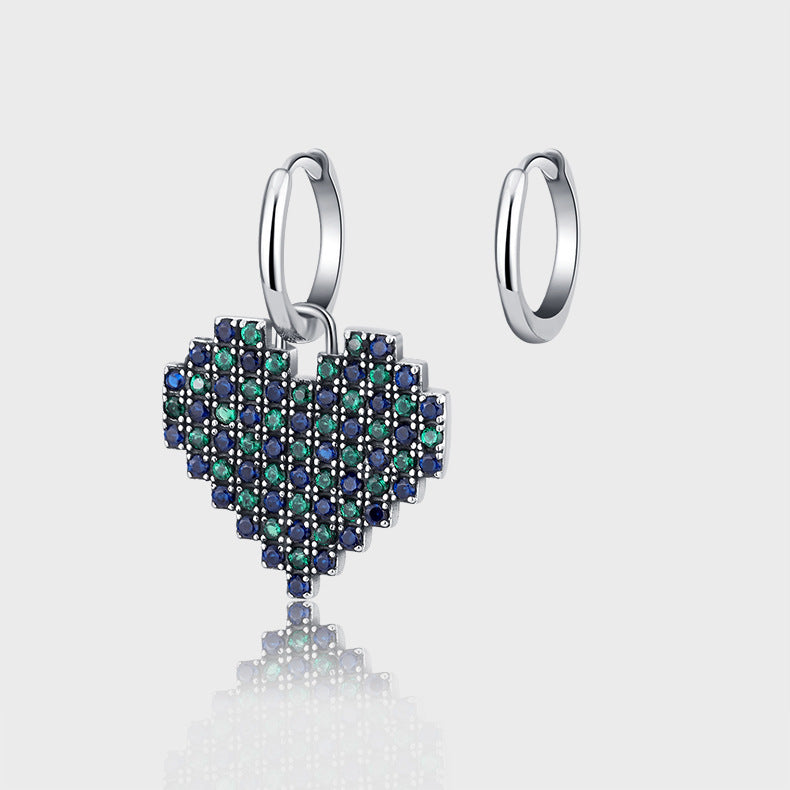 Sterling Silver Earrings Women's Allergy Proofing Zircon Color Diamond Heart Pendant-Jewearrings