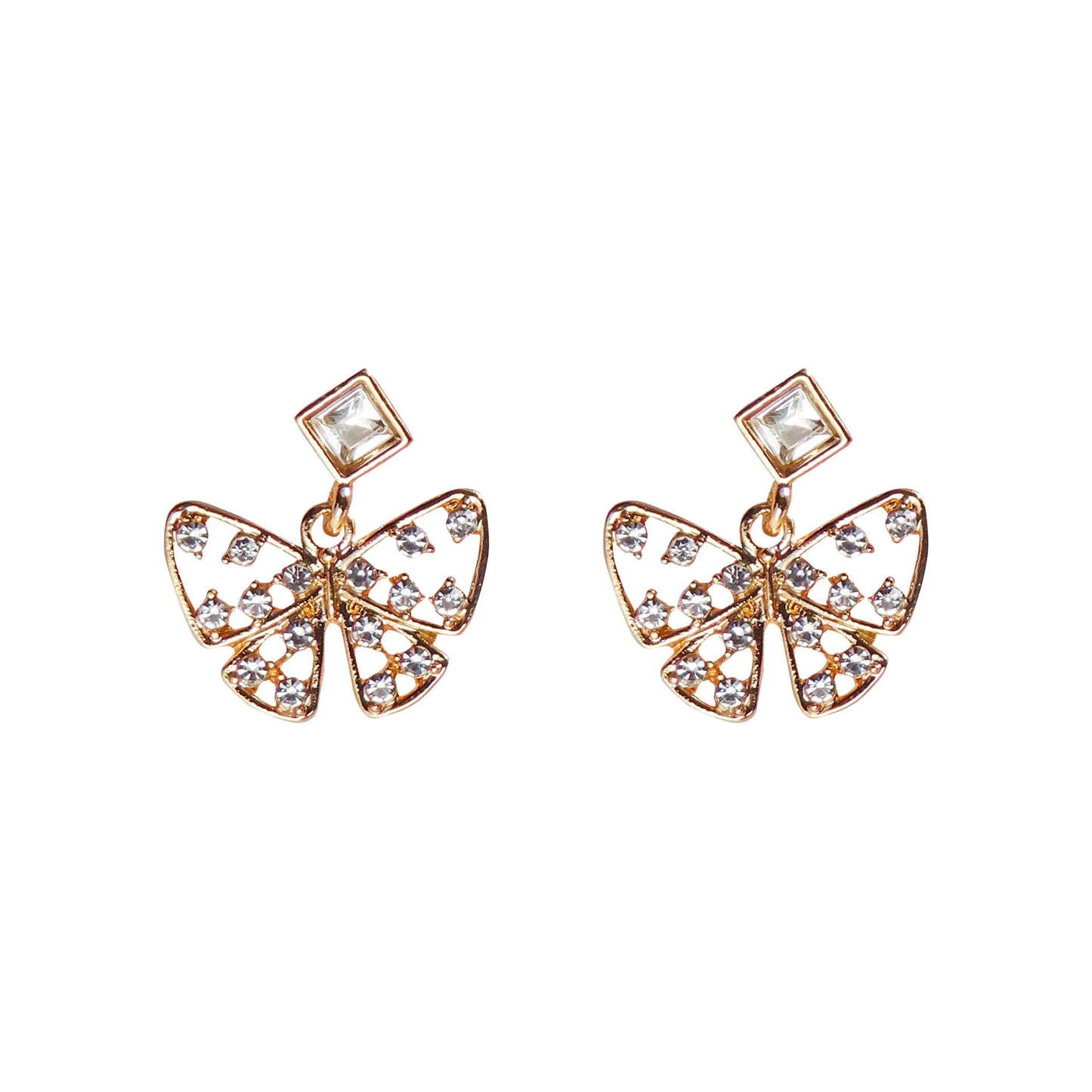 Silver Needle Korea Dongdaemun Rhinestone Butterfly Stud Earrings-Jewearrings