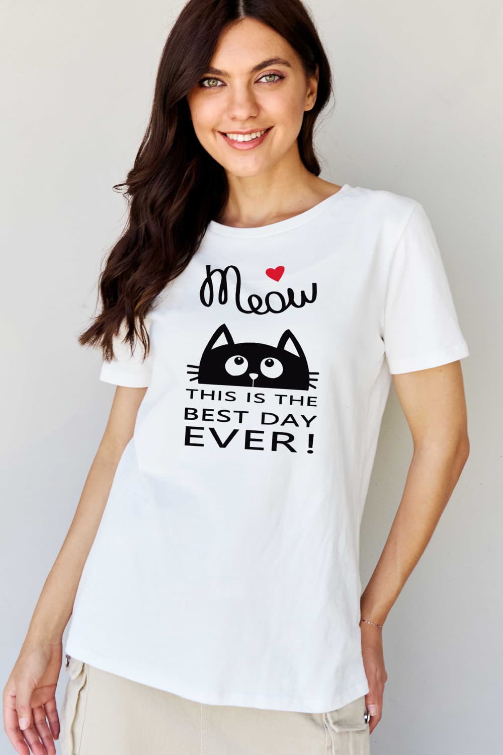 Simply Love Full Size MEOW THIS IS THE BEST DAY EVER! Graphic Cotton T-Shirt-Jewearrings