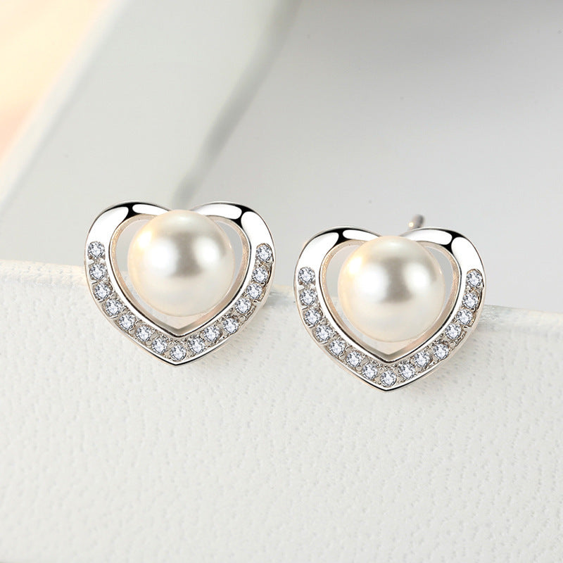 Pearl Studs Heart-shaped Earrings-Jewearrings