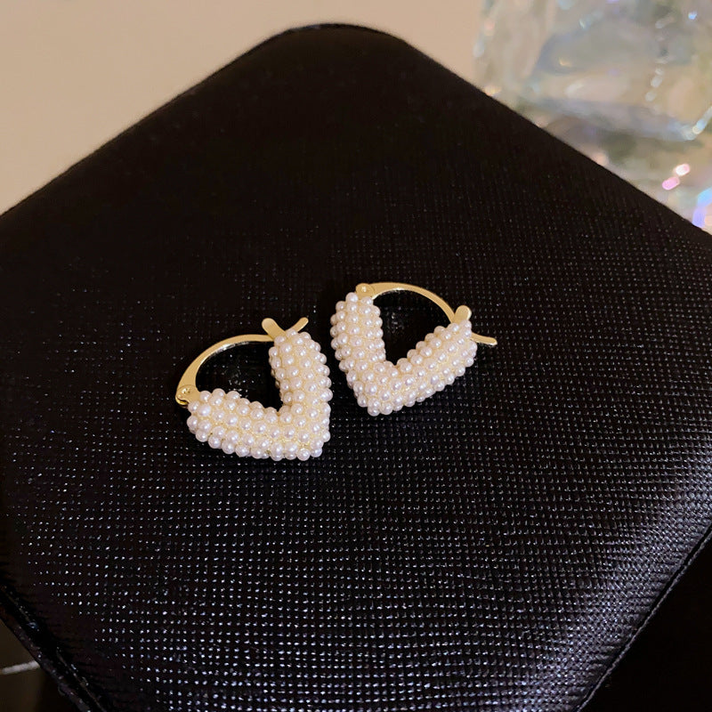 Pearl Heart Women's Design Sense Grain Of Rice Beaded Advanced Personalized Earrings-Jewearrings