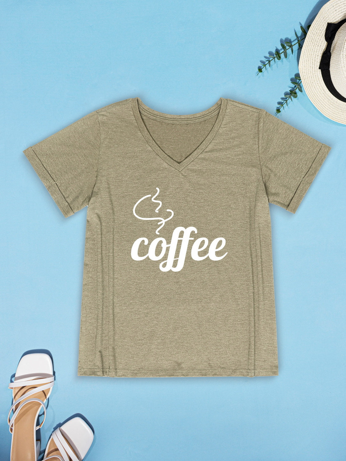 COFFEE V-Neck Short Sleeve T-Shirt-Jewearrings