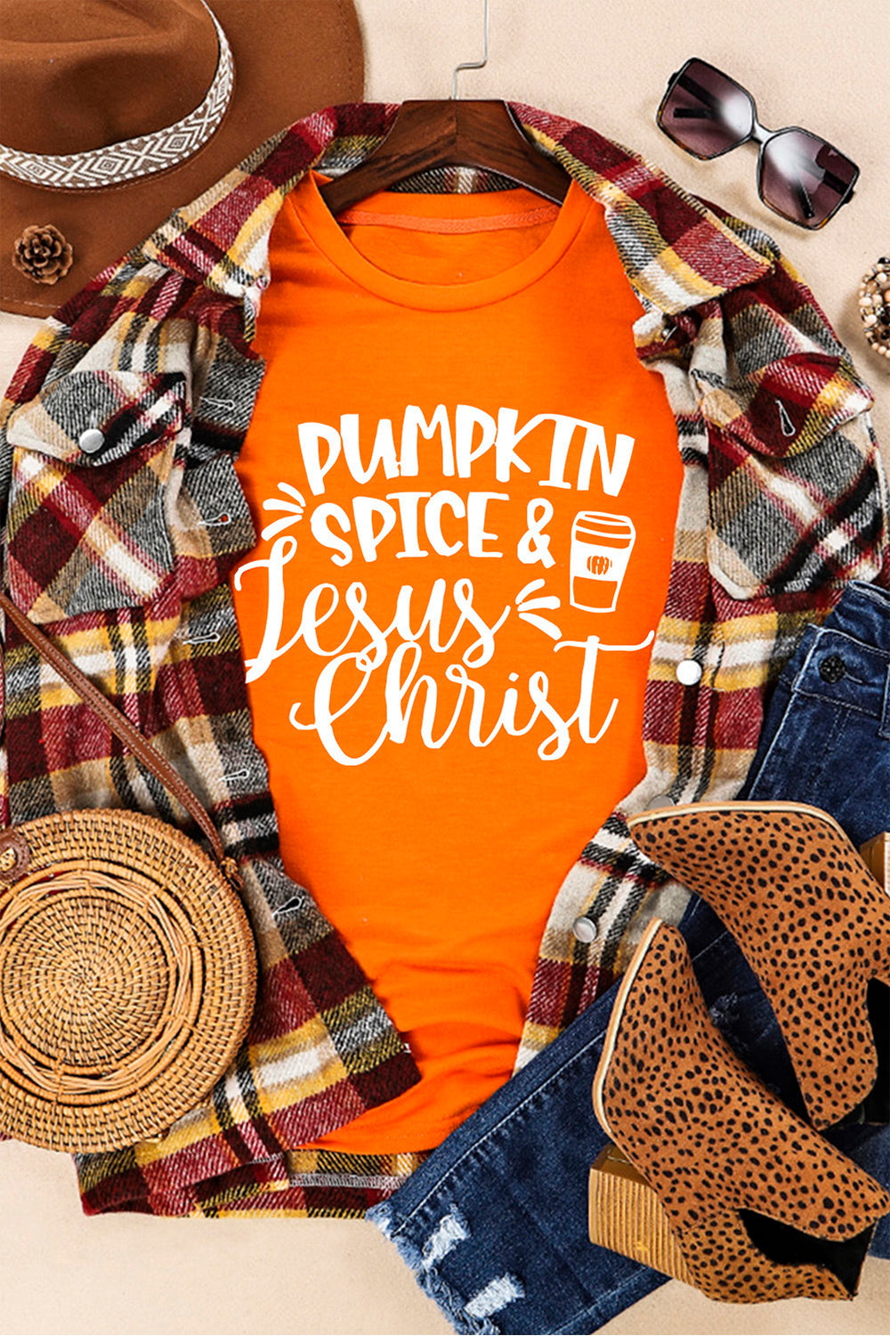 Round Neck Short Sleeve PUMPKIN SPICE JESUS CHRIST T-Shirt-Jewearrings