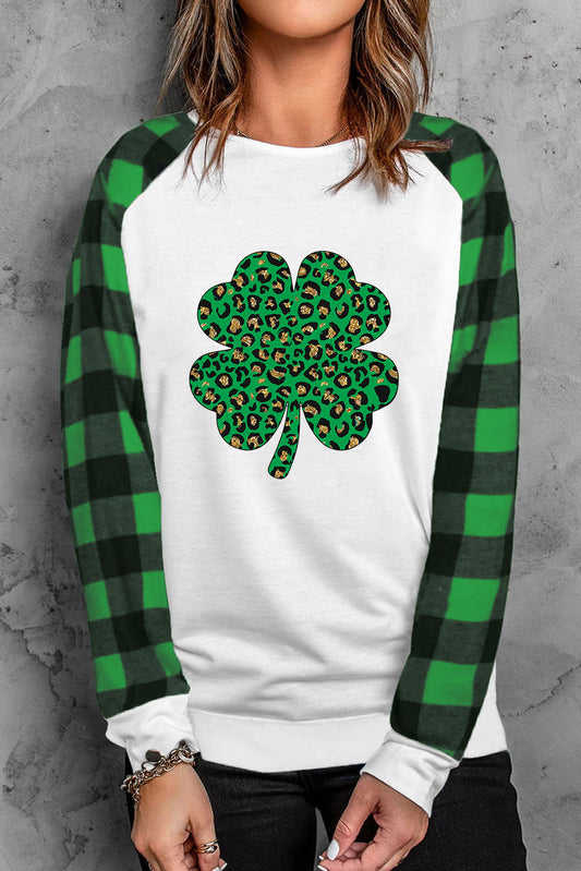 Lucky Clover Round Neck Long Sleeve T-Shirt-Jewearrings