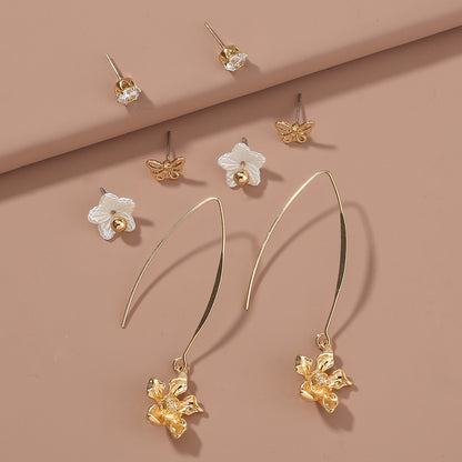 Flowers, butterflies, 4-piece set, Stud earrings-Jewearrings