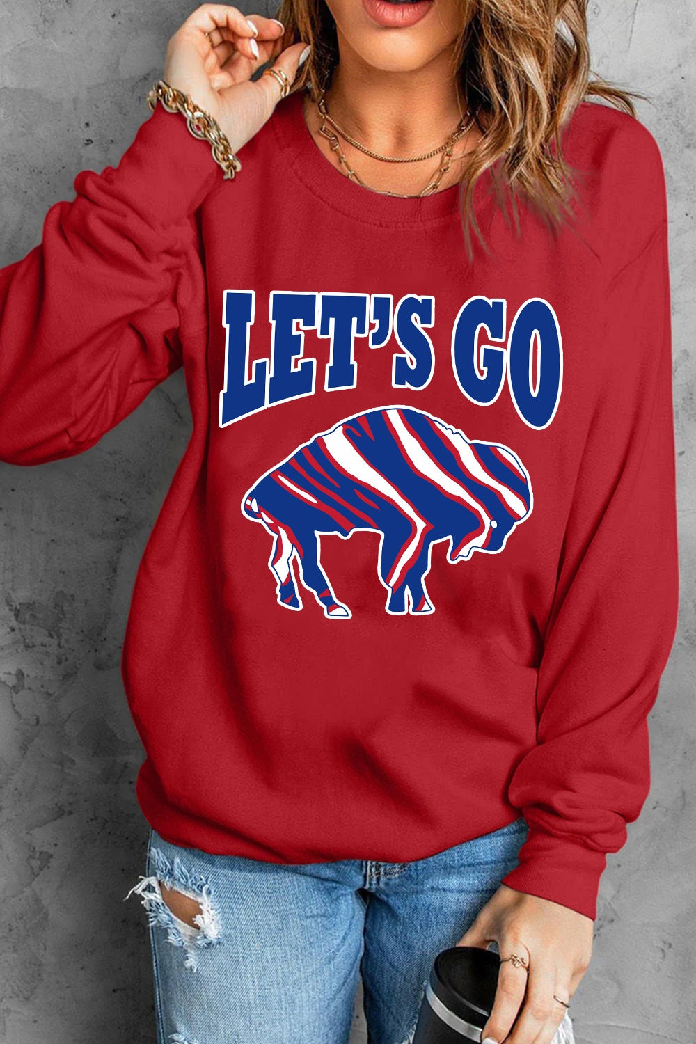 LET'S GO Graphic Round Neck Sweatshirt-Jewearrings