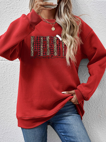 MERRY CHRISTMAS Round Neck Long Sleeve Sweatshirt-Jewearrings