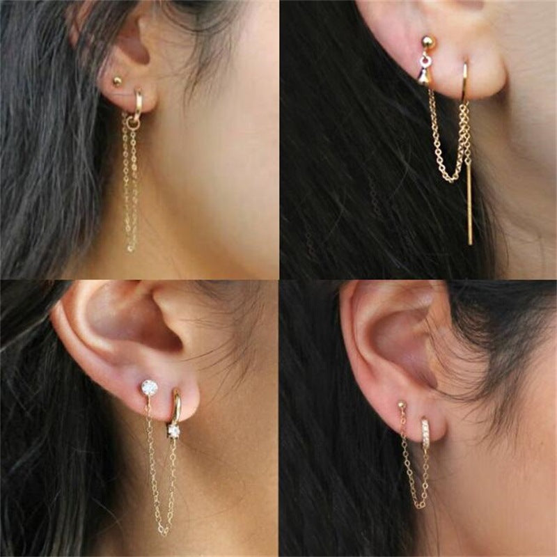 Geometric U-shaped Ear Clip Moon Snake-shaped Earrings-Jewearrings