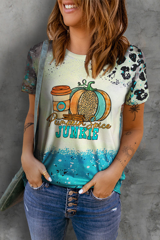 Printed PUMPKIN SPICE JUNKIE Graphic Round Neck Short Sleeve Tee-Jewearrings