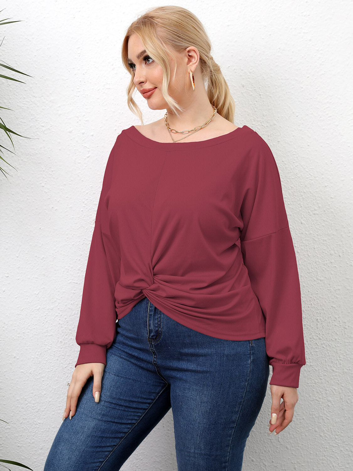 Plus Size Twisted Drop Shoulder T-Shirt-Jewearrings