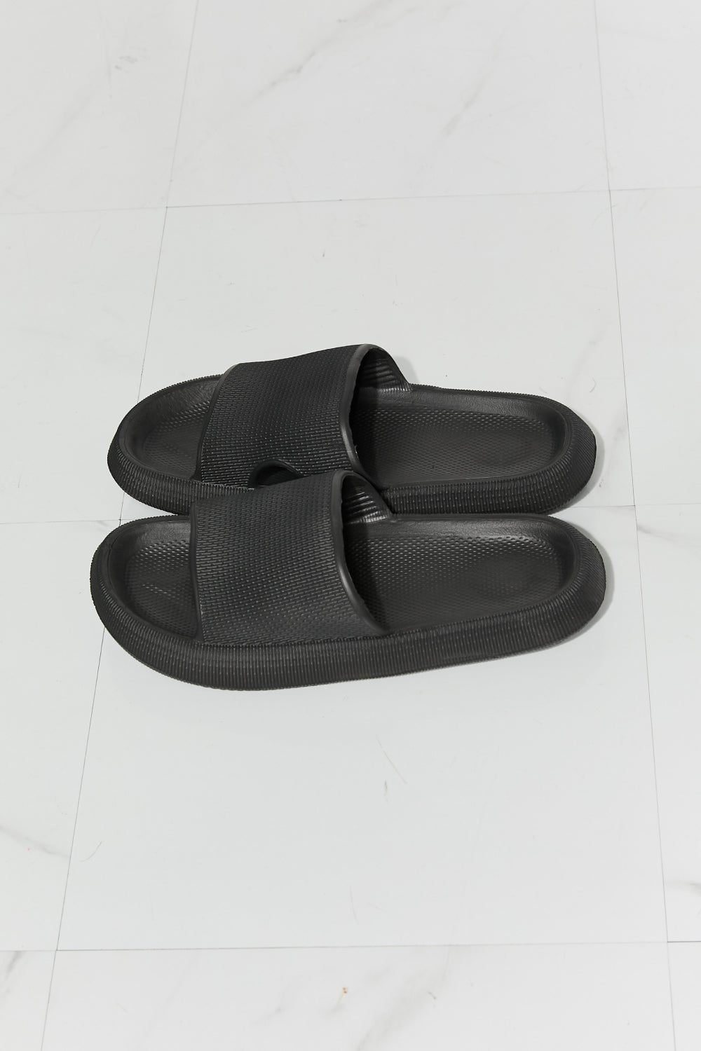 MMShoes Arms Around Me Open Toe Slide in Black-Jewearrings