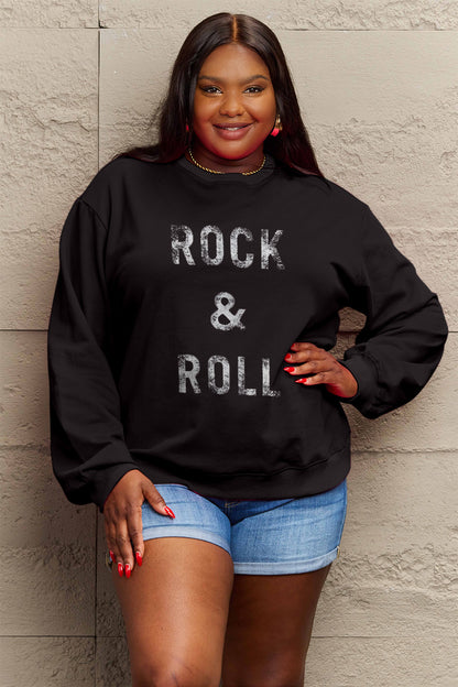 Simply Love Full Size ROCK & ROLL Round Neck Sweatshirt-Jewearrings