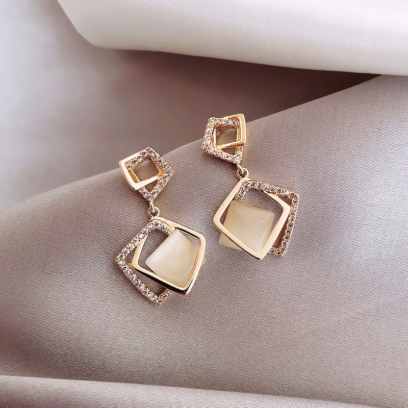 Silver Needle Opal Earrings Temperament Geometric Square-Jewearrings