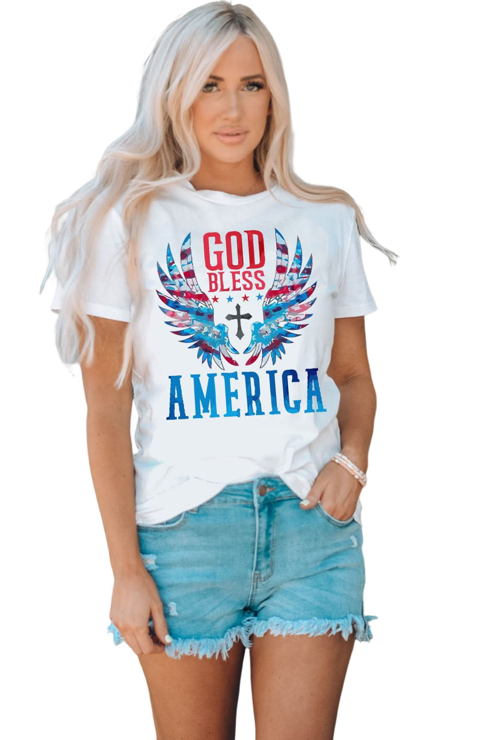 GOD BLESS AMERICA Cuffed Tee Shirt-Jewearrings