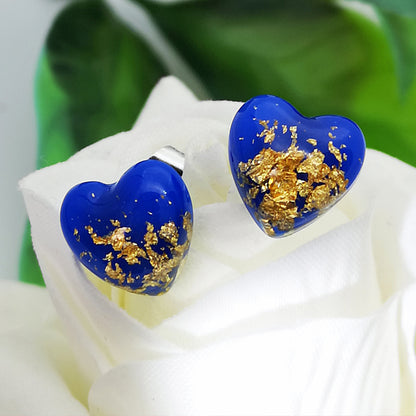 Fashion Heart Shaped BlueGold Opal Stud Earrings-Jewearrings