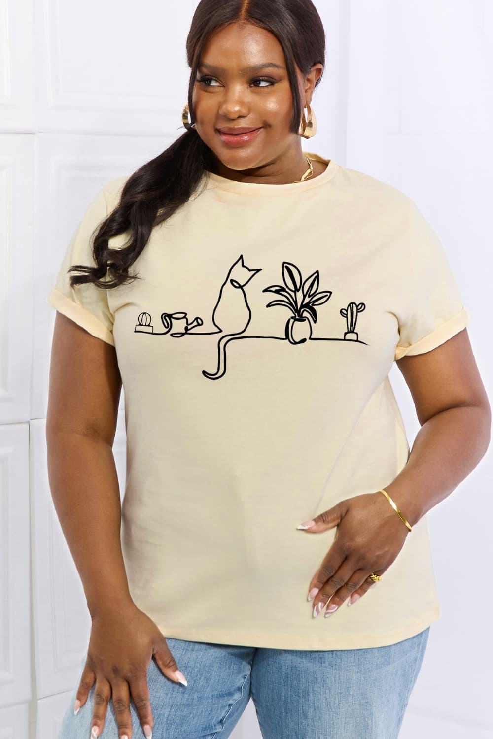 Simply Love Full Size Cat Graphic Cotton Tee-Jewearrings