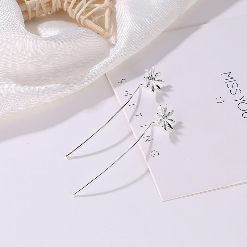 Simple Flower Stud Earrings Female Personality Versatile Line Tassel-Jewearrings