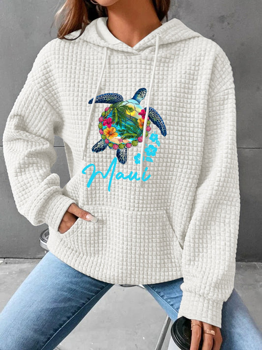 Full Size Turtle Graphic Drawstring Hoodie-Jewearrings