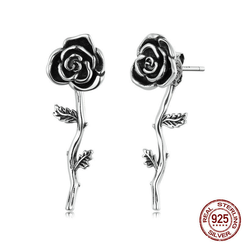 Vintage Rose Stud Elegant S925 Sterling Silver Earrings-Jewearrings