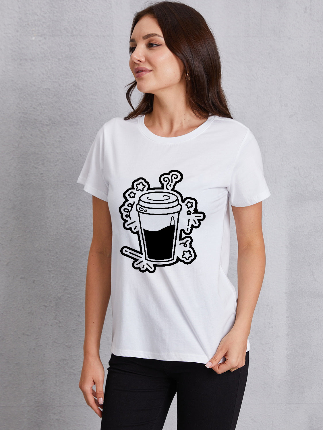 Coffee Round Neck Short Sleeve T-Shirt-Jewearrings