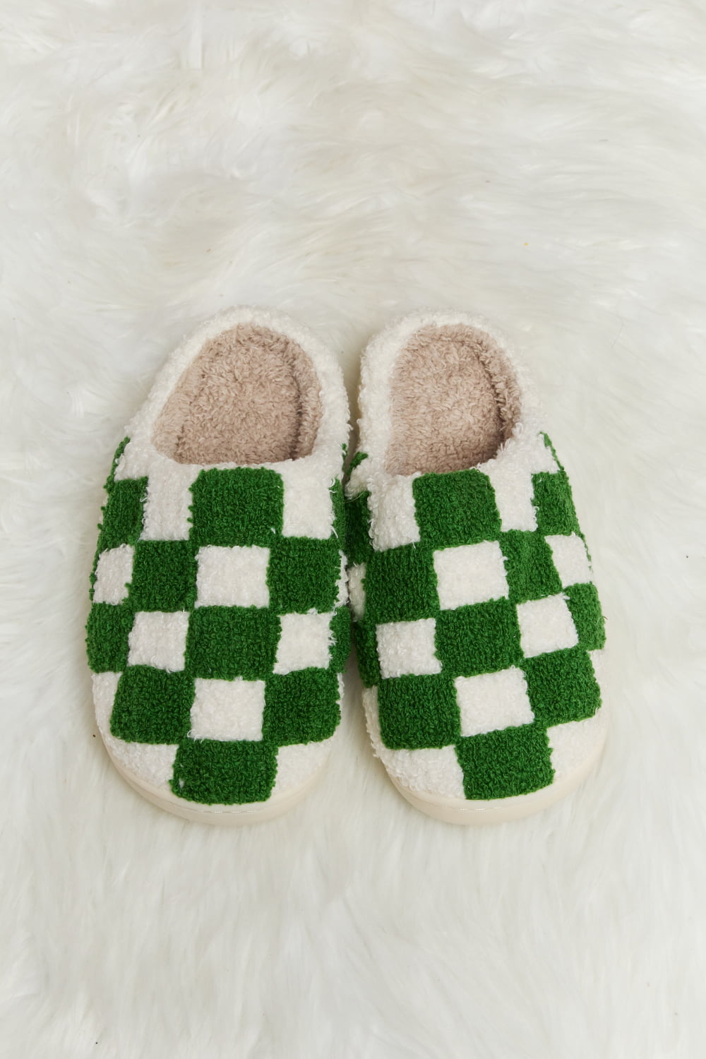 Melody Checkered Print Plush Slide Slippers-Jewearrings