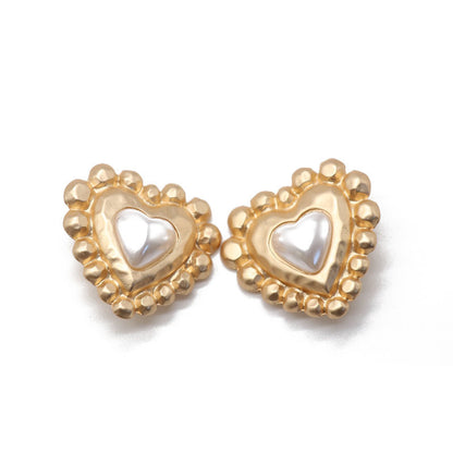 Matte Gold Heart-shaped Pin Silver Stud Earrings Ear Clip-Jewearrings