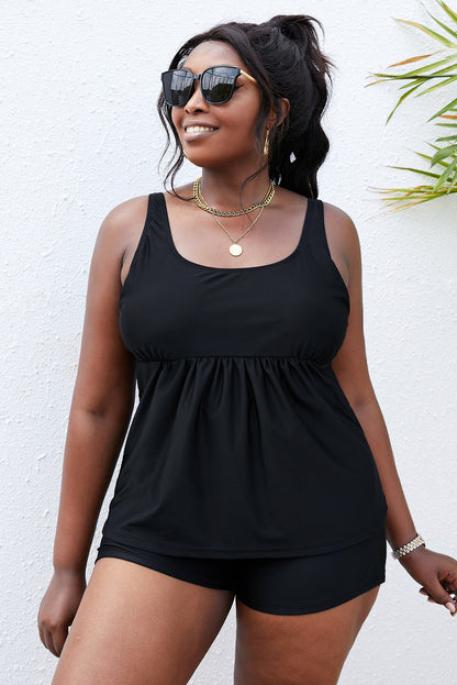 Plus Size Scoop Neck Tankini Set-Jewearrings