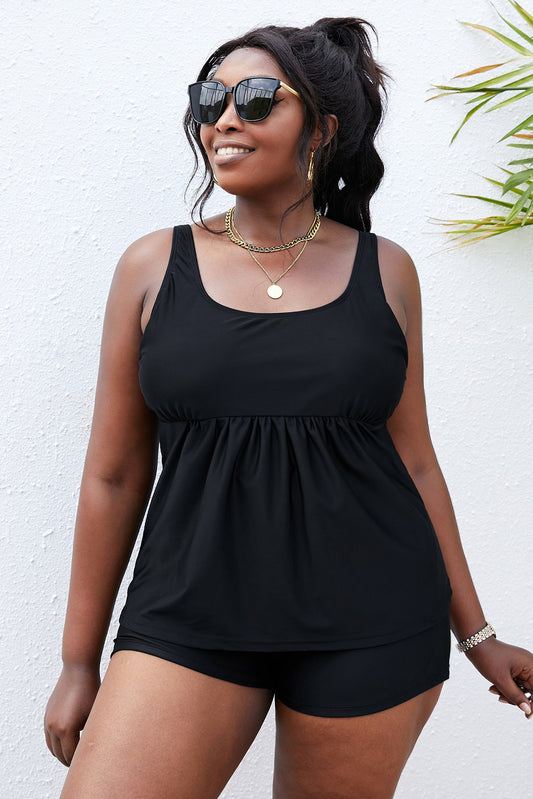 Plus Size Scoop Neck Tankini Set-Jewearrings