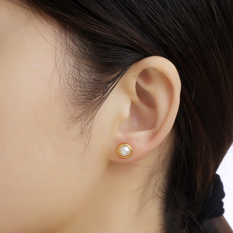 Ladies Simple Retro Small Pearl Earrings-Jewearrings