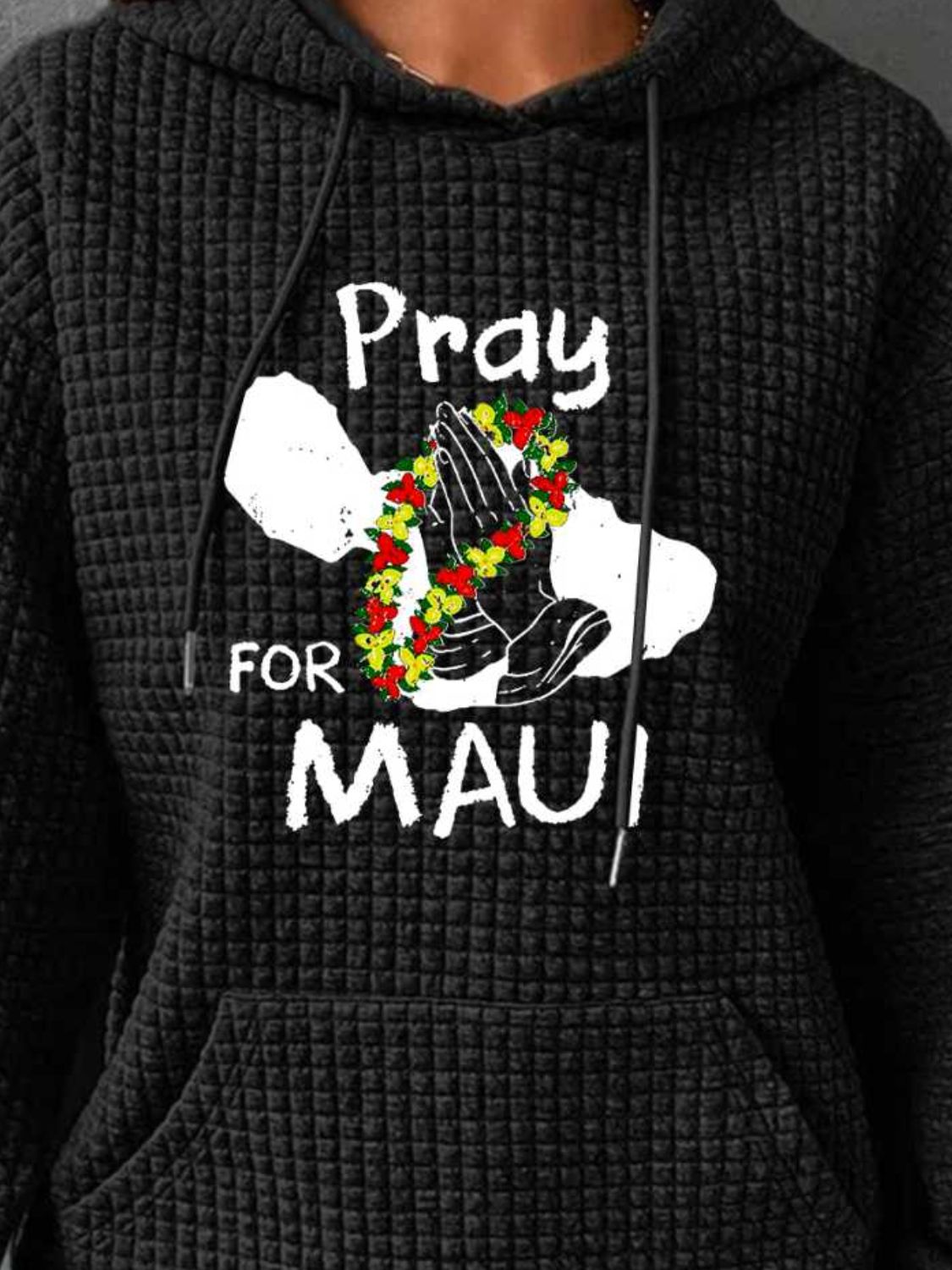 Full Size PRAY FOR MAUI Graphic Drawstring Hoodie-Jewearrings