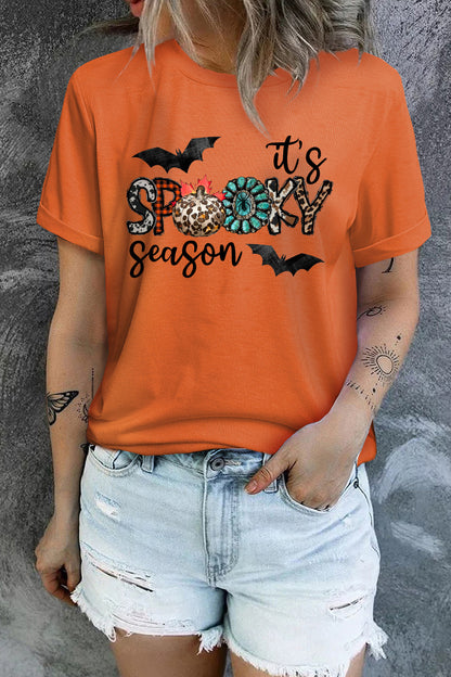 Round Neck Short Sleeve IT'S SPOOKY SEASON Graphic T-Shirt-Jewearrings