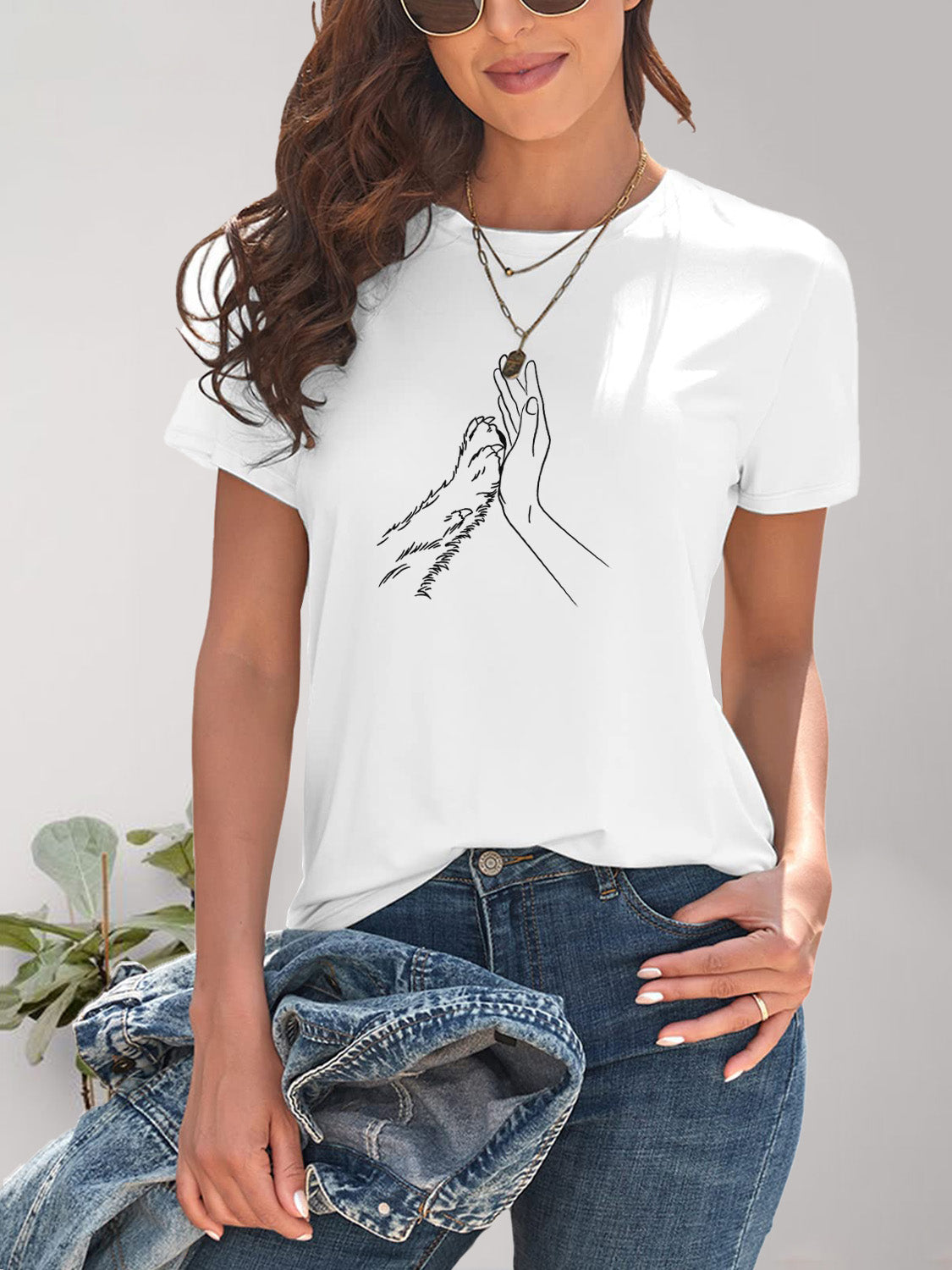 Graphic Round Neck Short Sleeve T-Shirt-Jewearrings