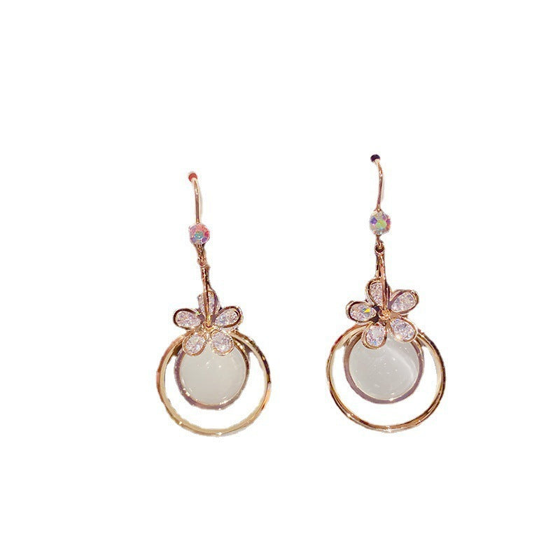 Opal Flower Zircon Circle Earrings-Jewearrings