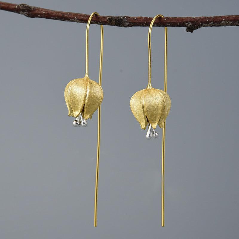 Tulip In Bud Sterling Silver S925 Women's Earrings-Jewearrings