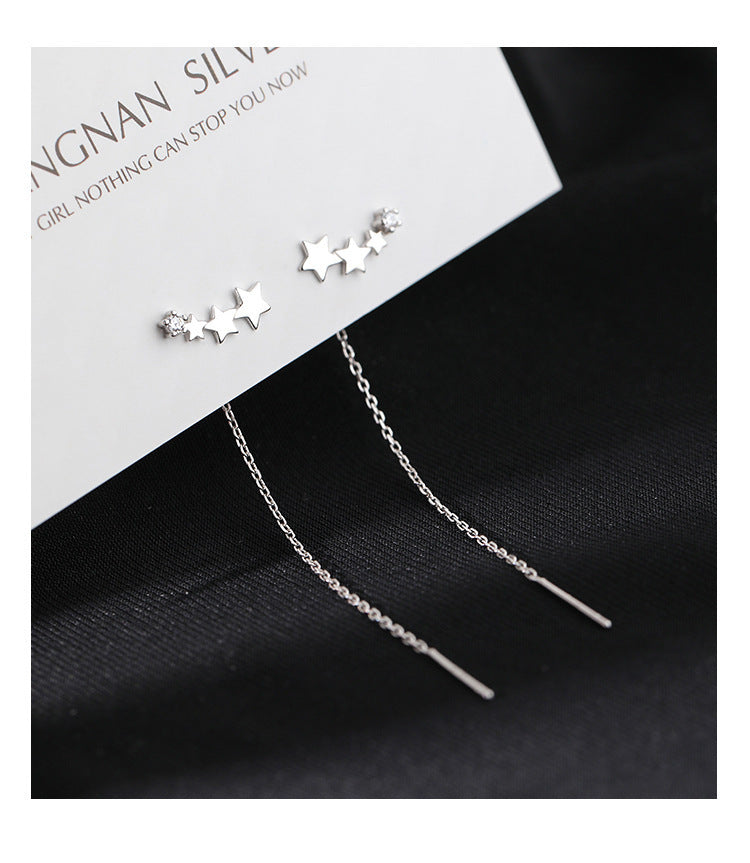 Two Wear Ear Line Sterling Silver Stud Female Mini Silver Earrings-Jewearrings