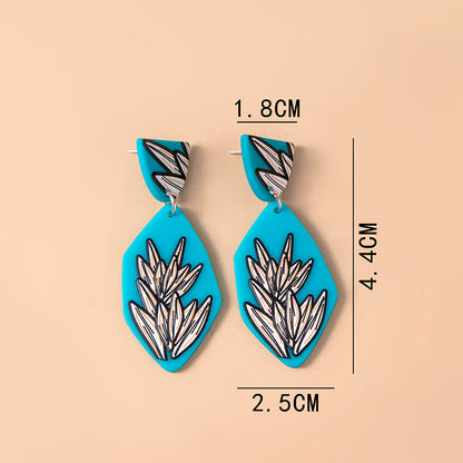 Vintage Leaf Print Resin Dangle Earrings-Jewearrings