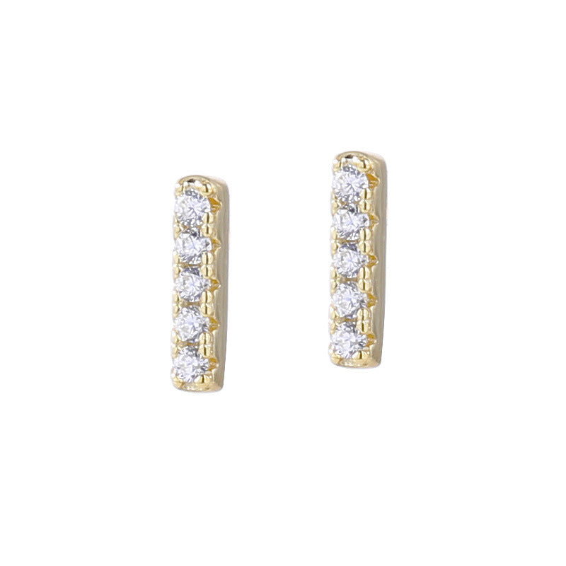 Minimal Gold Inlaid Zircon Row Drill Stud Earrings-Jewearrings