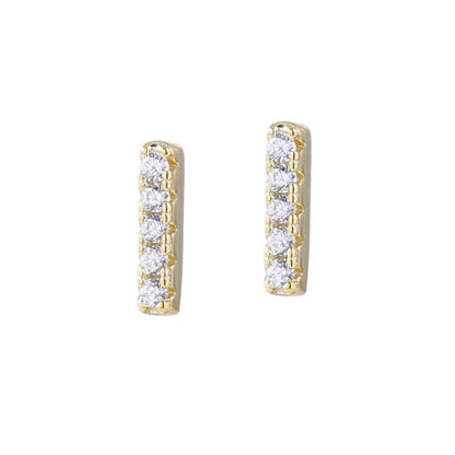 Minimal Gold Inlaid Zircon Row Drill Stud Earrings-Jewearrings