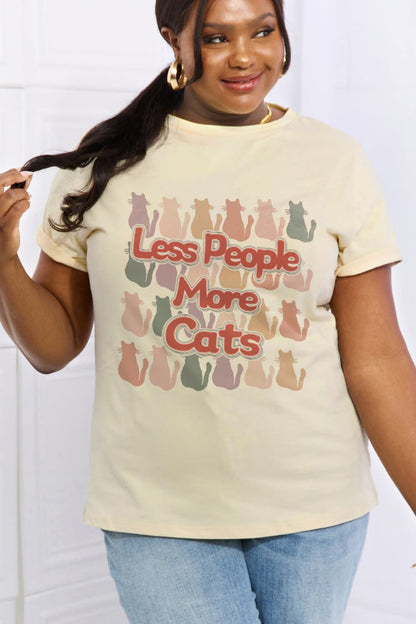 Simply Love Full Size LESS PEOPLE MORE CATS Graphic Cotton Tee-Jewearrings