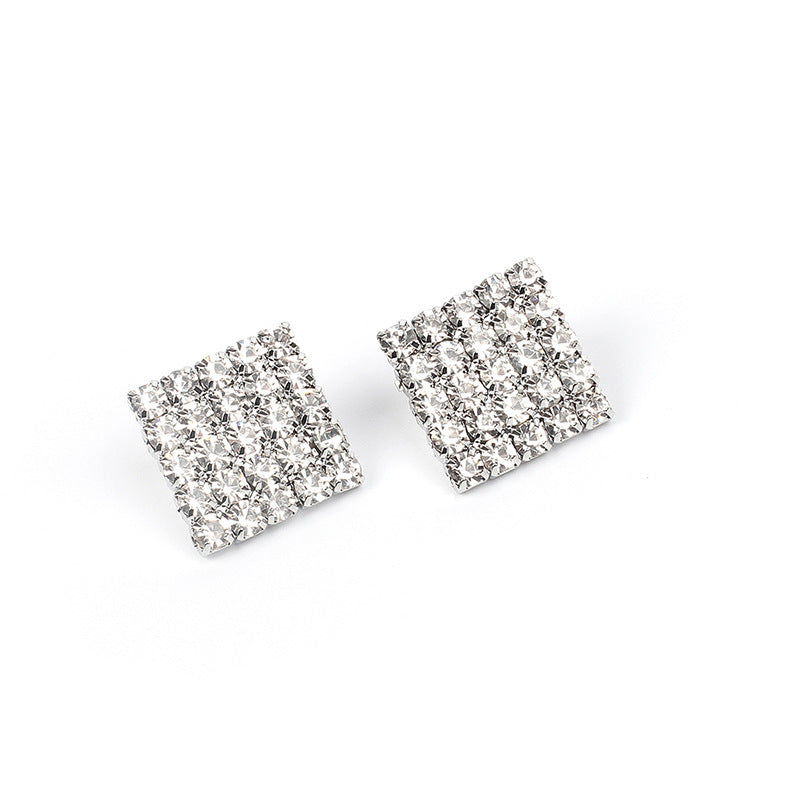 Square Over 25 Silver Stud Rhinestone-encrusted Vintage Earrings-Jewearrings